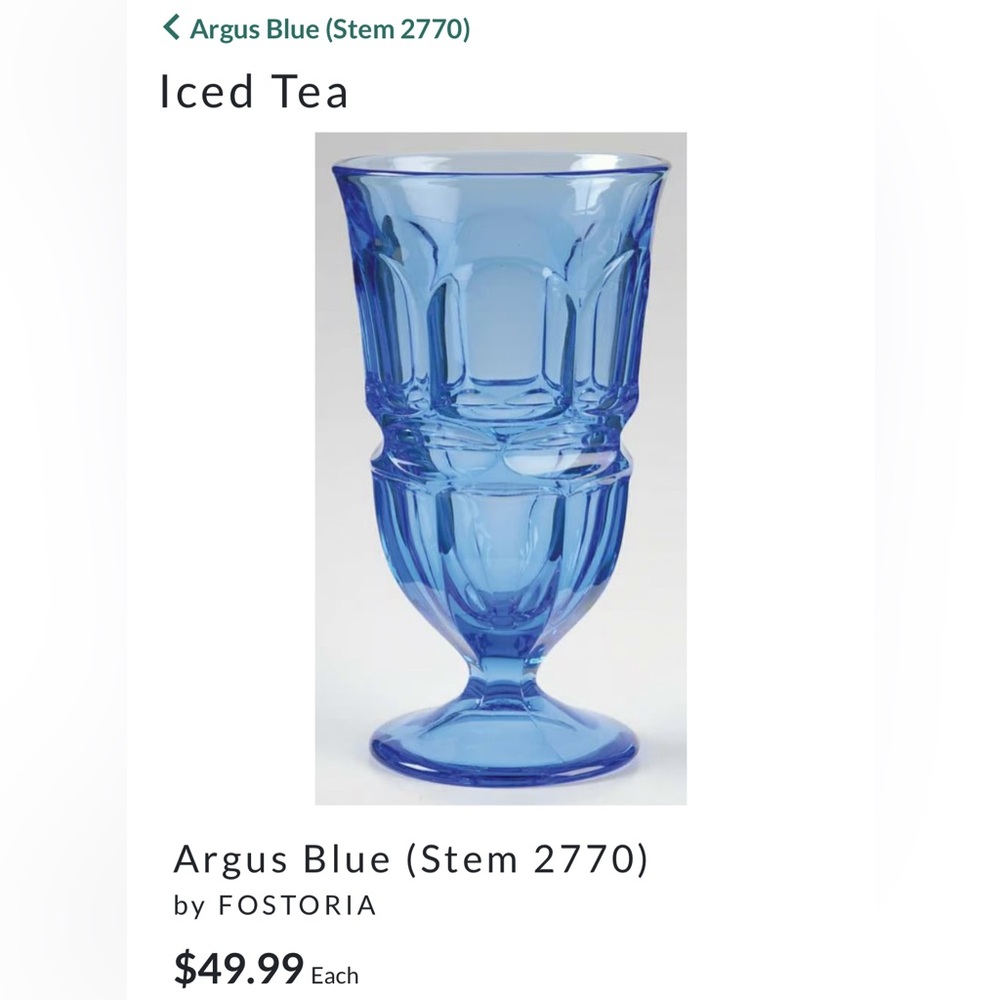 Vintage Fostoria Argus Blue Ice Tea Glasses Set Of 5 Argus Blue (Stem 2770) - Picture 12 of 12